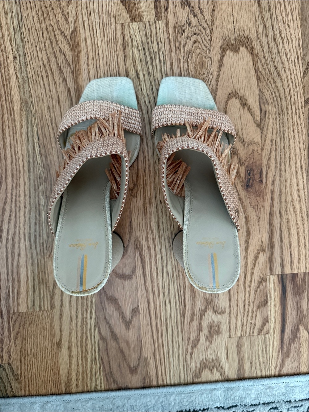 Sam Edelman Rose Gold Woven Fringe Block Heel Mules - Picture 2 of 3